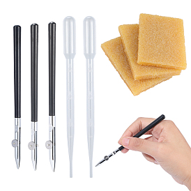 3шт. 3 стили художественных ручек для разметки, Ручка для тонкой маскирующей линии с головкой из нержавеющей стали и пластиковой ручкой., для нанесения маскирующей жидкости линии работы, с 3шт. резиновыми ластиками, 10шт 3мл одноразовая пластиковая пипетка