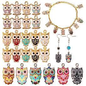 30Pcs 15 Style Alloy Enamel Pendants, Owl