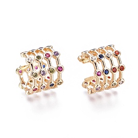Brass Micro Pave Cubic Zirconia Cuff Earrings, Colorful