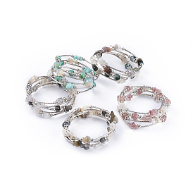 Cinq boucles de bracelet de pierres précieuses, laiton avec des perles tubulaires, perles d'espacement en fer et chapeaux de perles en alliage de style tibétain