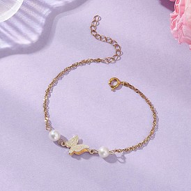 Латунные подвески и браслеты из натуральных пресноводных жемчужин, 304 браслеты из нержавеющей стали сингапурские цепочки для женщин, бабочка