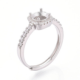 Родиевое покрытие 925 стерлинговое серебро микропаве кубический цирконий солитер помолвочное кольцо регулируемые настройки, компоненты зубчатого кольца