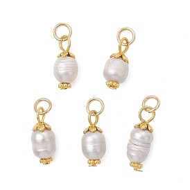 Подвески из натурального пресноводного жемчуга, Рисовые подвески с фурнитурой из нержавеющей стали, кремово-белые