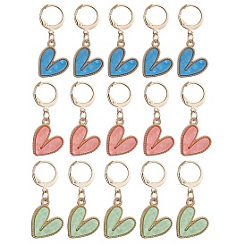 Heart Pendant Stitch Markers, Alloy Enamel & 304 Stainless Steel Crochet Leverback Hoop Charms, Locking Stitch Marker