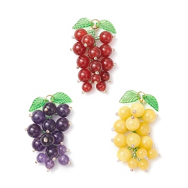 Подвески из натуральных драгоценных камней и стеклянных бусин в виде винограда, с акриловым листом и 304 кольцами из нержавеющей стали, золотой свет
