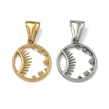 304 подвески из нержавеющей стали, плоский круглый с солнечным шармом