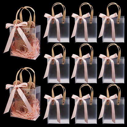 Rectangle Frosted PVC Packing Tote Bags, with Pink Polyester Ribbon