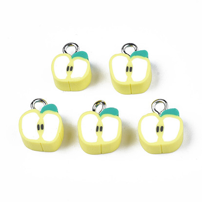 Handmade Polymer Clay Charms, with Platinum Plated Iron Loop, Imitation Food, Apple