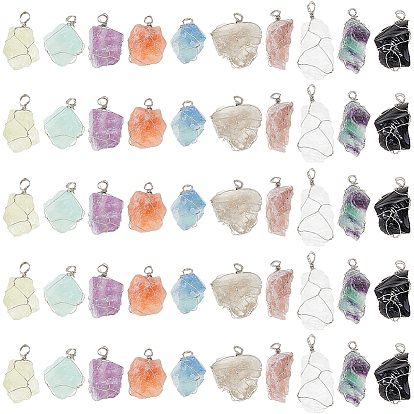 50шт 10 цвета подвески из натуральных драгоценных камней, с медной проволокой