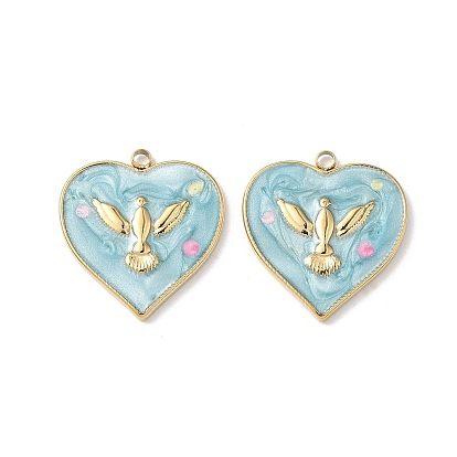 304 подвески из нержавеющей стали, с эмалью, ионное покрытие (ip), сердце с подвеской в виде голубя мира, реальный 18 k позолоченный