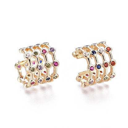 Brass Micro Pave Cubic Zirconia Cuff Earrings, Colorful