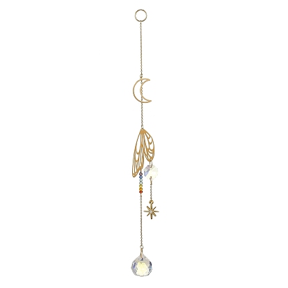 7 Chakra-Anhänger aus Glas, Messing und Edelstahl, Bunte Prismen-Fensterhänger für die Dekoration von Haus und Garten, Flügel & Mond & Träne