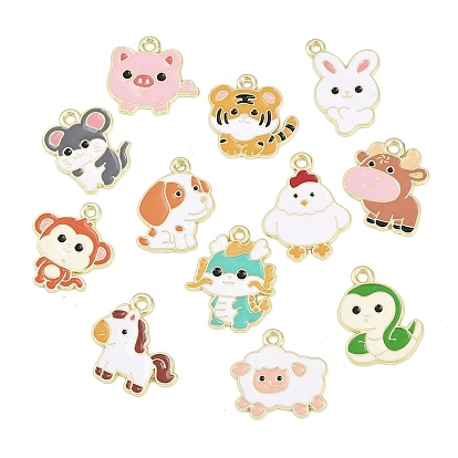 Подвески из эмали и сплава, двенадцать амулетов в форме знаков китайского зодиака, золотой свет