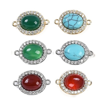 Подвески-подвески с овальным коннектором из драгоценных камней, латунные микро-паве прозрачные кубические цирконии овальные звенья