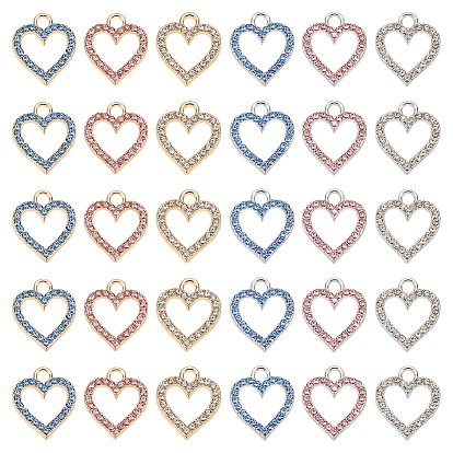 30 шт 6 цвета подвески из сплава, со стразами, без кадмия и без свинца, сердце