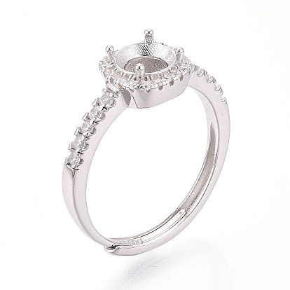 Родиевое покрытие 925 стерлинговое серебро микропаве кубический цирконий солитер помолвочное кольцо регулируемые настройки, компоненты зубчатого кольца