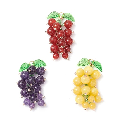 Подвески из натуральных драгоценных камней и стеклянных бусин в виде винограда, с акриловым листом и 304 кольцами из нержавеющей стали, золотой свет