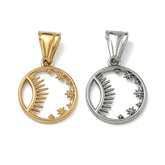 304 подвески из нержавеющей стали, плоский круглый с солнечным шармом