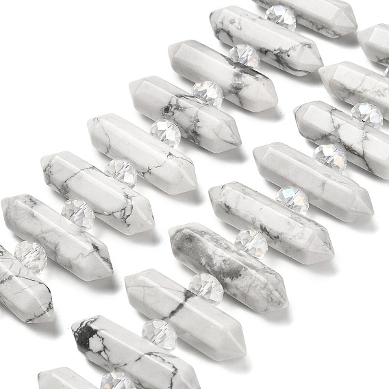 Нити бусин из натурального хаулита с двойными концами, со стеклянными бусинами, граненый пуля