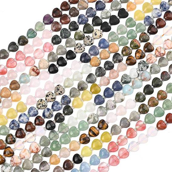 Нити из смешанных драгоценных камней с градиентным цветом, сердце