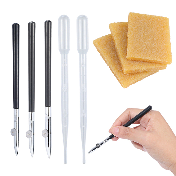 3шт. 3 стили художественных ручек для разметки, Ручка для тонкой маскирующей линии с головкой из нержавеющей стали и пластиковой ручкой., для нанесения маскирующей жидкости линии работы, с 3шт. резиновыми ластиками, 10шт 3мл одноразовая пластиковая пипетка