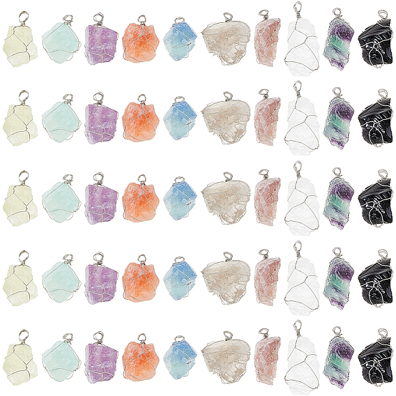 50шт 10 цвета подвески из натуральных драгоценных камней, с медной проволокой