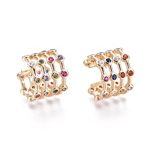 Brass Micro Pave Cubic Zirconia Cuff Earrings, Colorful