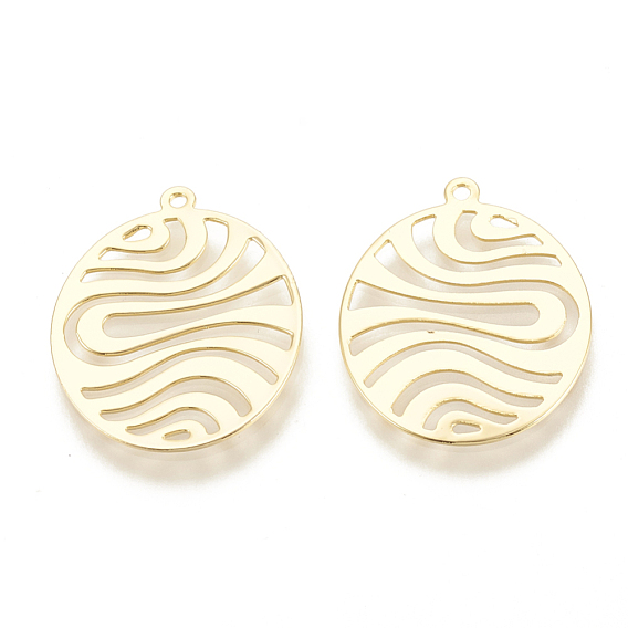 Brass Pendants, Oval, Nickel Free, Real 18K Gold Plated