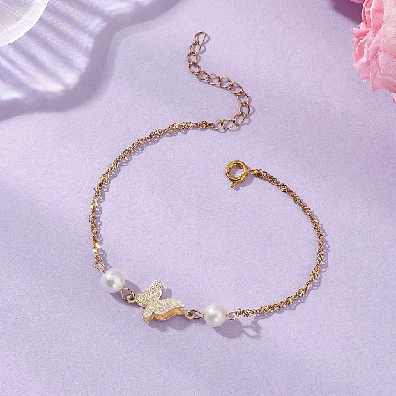 Латунные подвески и браслеты из натуральных пресноводных жемчужин, 304 браслеты из нержавеющей стали сингапурские цепочки для женщин, бабочка