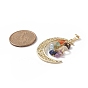 7 Chakra Natural Mixed Gemstone Chip Pendants, Light Gold Plated Alloy Moon Charms