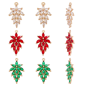 6 шт 3 цвета стеклянные подвески, с латунной фурнитурой , граненые, лист, золотой свет