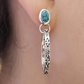 Серьги-гвоздики из сплава смолы в богемном стиле, кольцо с овальным, античное серебро