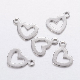 304 Stainless Steel Hollow Pendants, Open Heart Charms