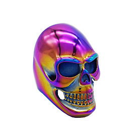 Rainbow Color Stainless Steel Skull Finger Ring, Gothic Punk Jewelry for Men Women