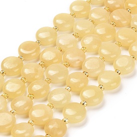 Natural Yellow Jade Beads Strands, with Seed Beads, Flat Round