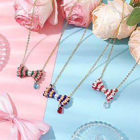 3 шт 3 цвета стеклянные бусины бант кулон ожерелье, с латунным кабельных цепей