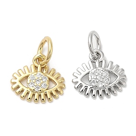 Brass Micro Pave Cubic Zirconia Pendants, with Jump Ring, Lead Free & Cadmium Free, Eye Charm
