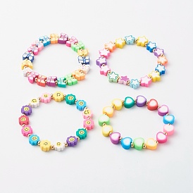 Bracelets en perles de pâte polymère faites main, avec des perles en laiton