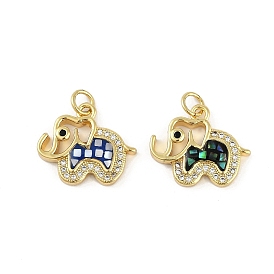 Rack Plating Brass Micro Pave Clear Cubic Zirconia Pendants, with Enamel Shell, Long-Lasting Plated, Lead Free & Cadmium Free, Real 18K Gold Plated, Elephant