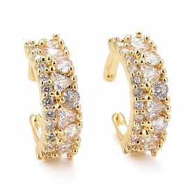 Clear Cubic Zirconia Chunky Cuff Earrings, Rack Plating Brass Jewelry for Women, Cadmium Free & Lead Free