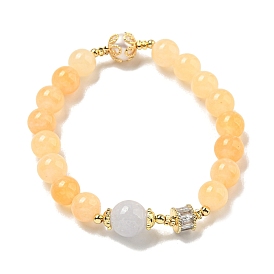 Round Natural Gemstone Beaded Stretch Bracelets, Natural Pearl Bracelets for Women
