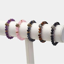 Gemstone Beaded Stretch Bracelets, with Alloy Beads