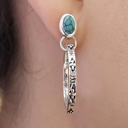 Серьги-гвоздики из сплава смолы в богемном стиле, кольцо с овальным, античное серебро