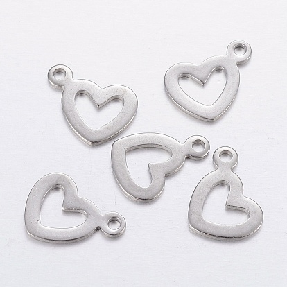 304 Stainless Steel Hollow Pendants, Open Heart Charms