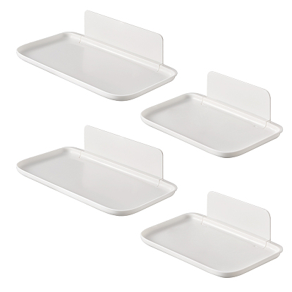 4 Bags 2 Styles Plastic Bathroom Foldable Wall-Mounted Shelves, No Drll Adhesive Floating Racks, Rectangle