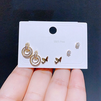 Minimalist Butterfly Shell Hoop Stud Earrings Set of 3,925 Sterling Silver Jewelry