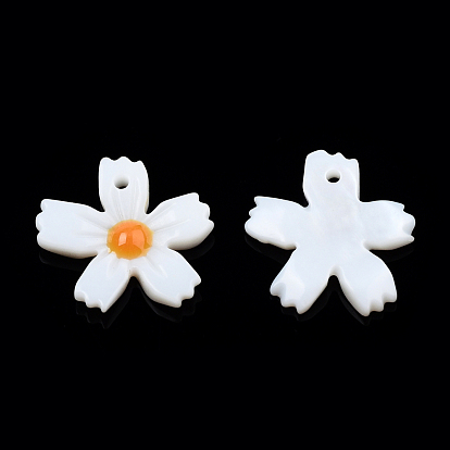 Natural Freshwater Shell Enamel Pendants, Flower