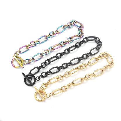 304 Stainless Steel Figaro Chain Bracelets, Ion Plating(IP), with Toggle Clasps