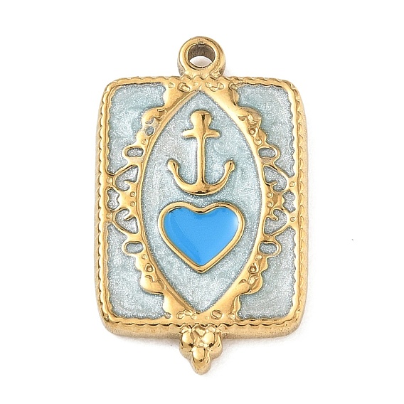 304 нержавеющей стальной эмали подвески, прямоугольник с сердцем и якорем, с блеском порошок, синие