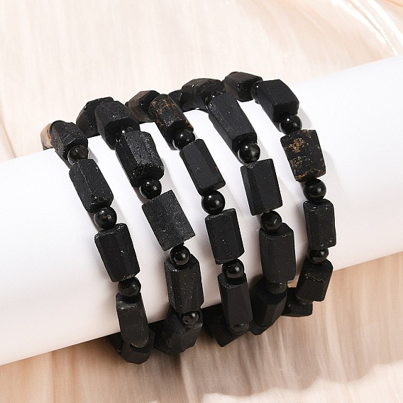Браслеты из натурального черного турмалина, эластичные браслеты для мужчин и женщин, трапециевидные